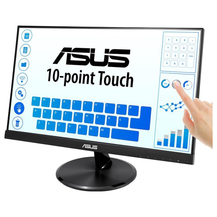 A large main feature product image of ASUS Eye Care VT229H 21.5" 1080p 60Hz IPS Touch Monitor