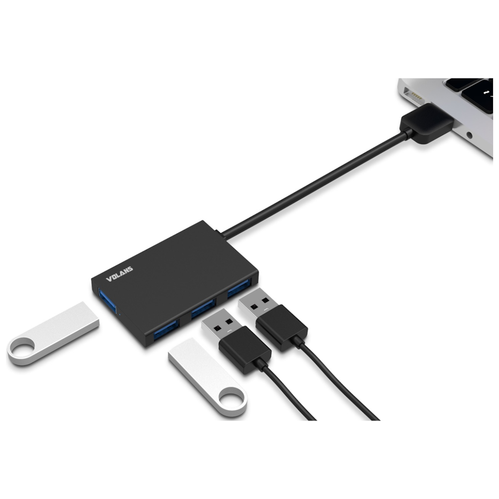 A large main feature product image of Volans Aluminium 4 Port USB3.0 Hub