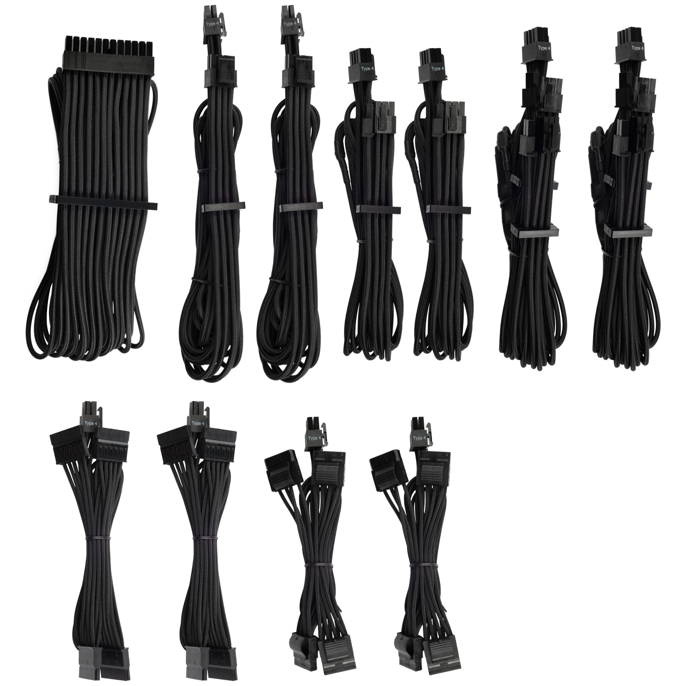 A large main feature product image of Corsair Premium Individually Sleeved PSU Cables Pro Kit Type 4 Gen 4 (Black)