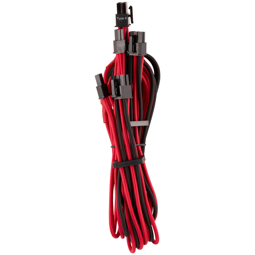 A large main feature product image of Corsair Premium Individually Sleeved Pro Cables Kit Type 4 Gen 4 - Red/Black