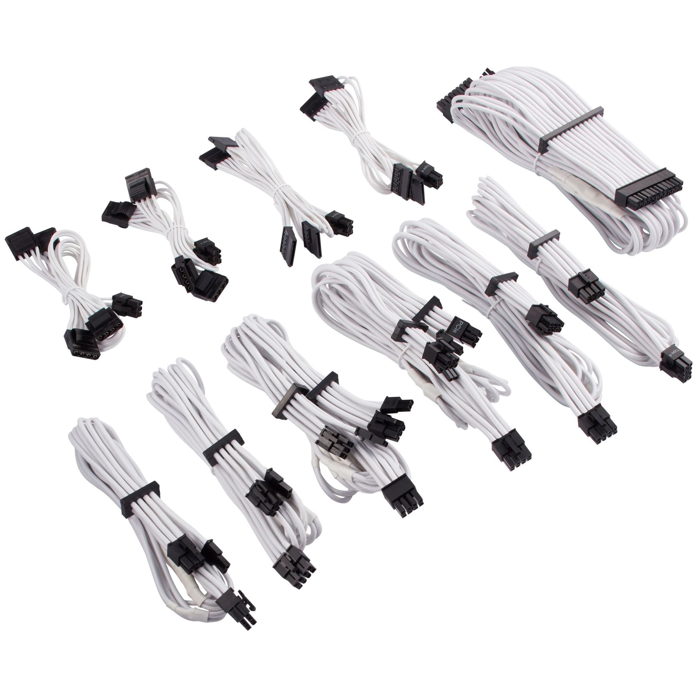 A large main feature product image of Corsair Premium Individually Sleeved PSU Cables Pro Kit Type 4 Gen 4 (White)