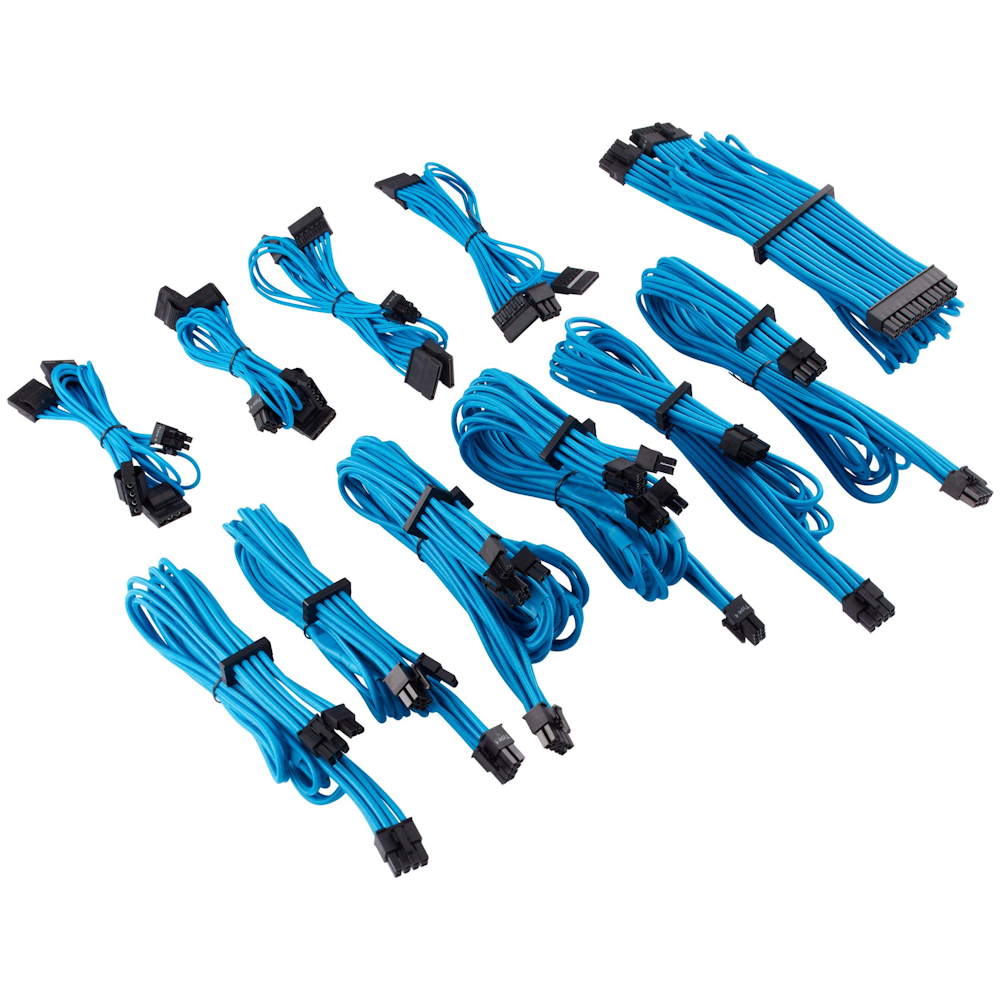 A large main feature product image of Corsair Premium Individually Sleeved PSU Cables Pro Kit Type 4 Gen 4 (Blue)