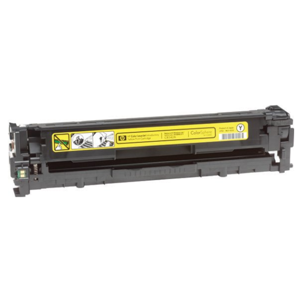 A large main feature product image of HP 125A CB542A Yellow Toner