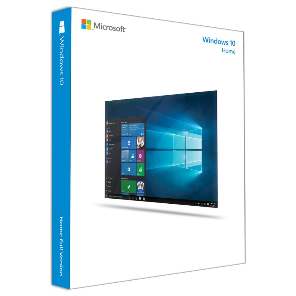 A large main feature product image of Microsoft Windows 10 Home OEM 64-Bit DVD