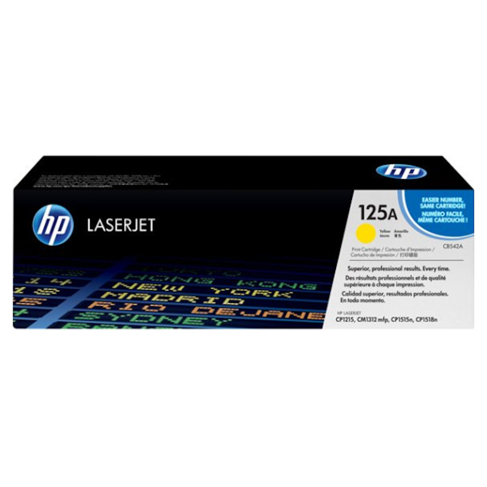A large main feature product image of HP 125A CB542A Yellow Toner