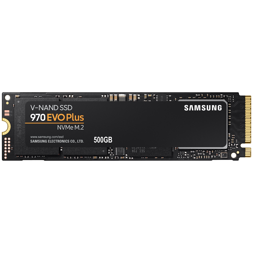 A large main feature product image of Samsung 970 EVO Plus PCIe Gen3 NVMe M.2 SSD - 500GB