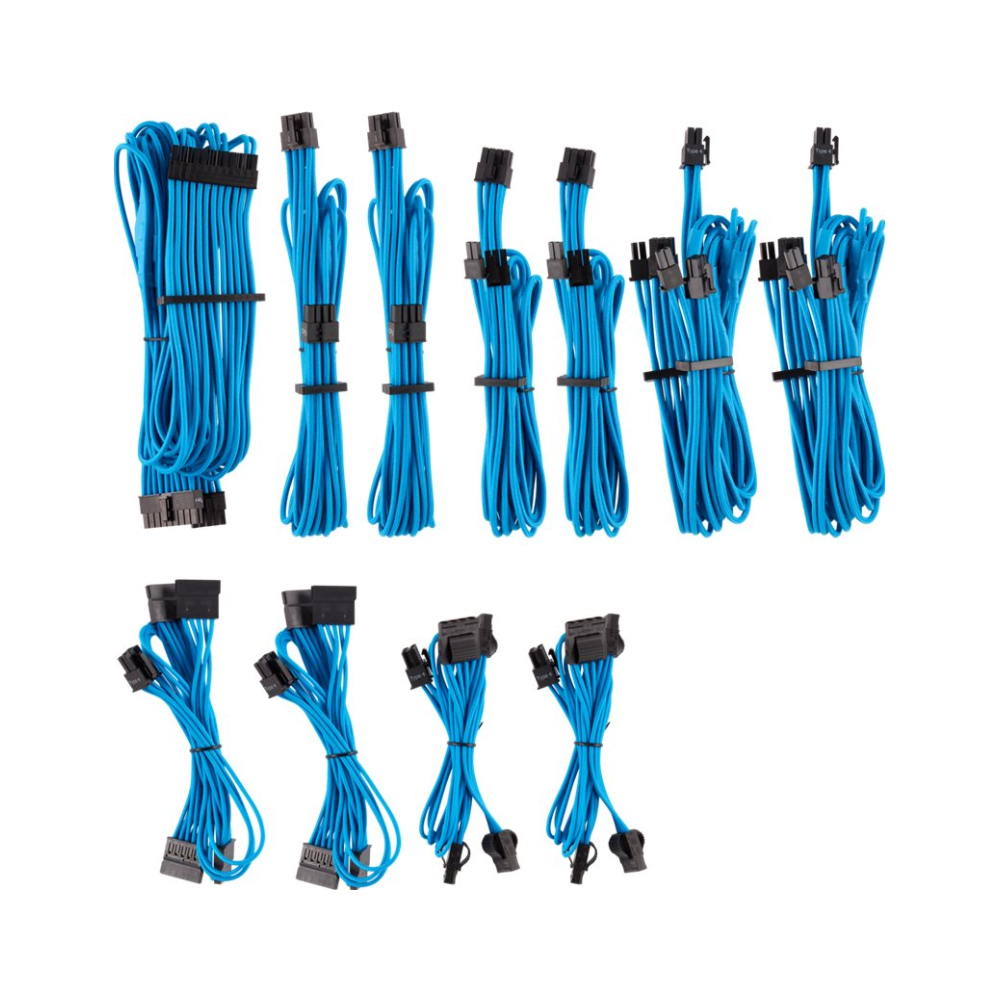A large main feature product image of Corsair Premium Individually Sleeved PSU Cables Pro Kit Type 4 Gen 4 (Blue)
