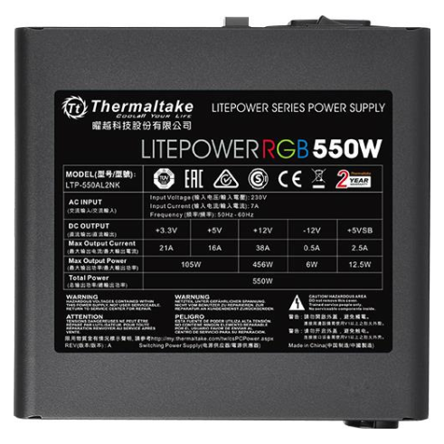 A large main feature product image of Thermaltake Litepower RGB - 550W 80PLUS ATX PSU