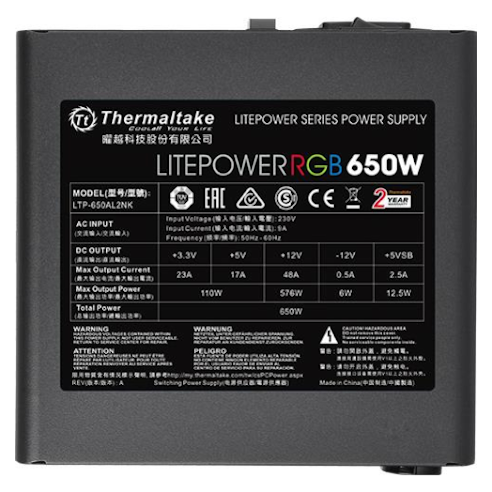 A large main feature product image of Thermaltake Litepower RGB - 650W White ATX PSU