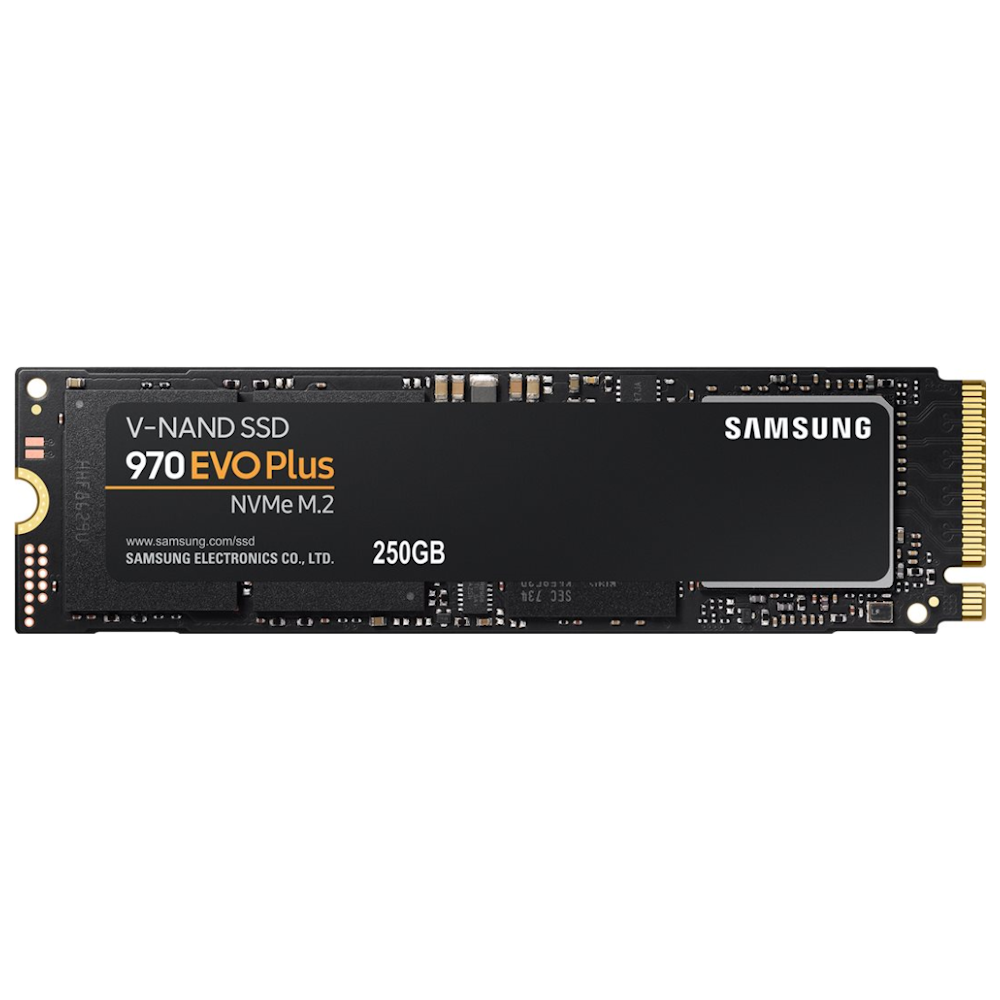 A large main feature product image of Samsung 970 EVO Plus PCIe Gen3 NVMe M.2 SSD - 250GB