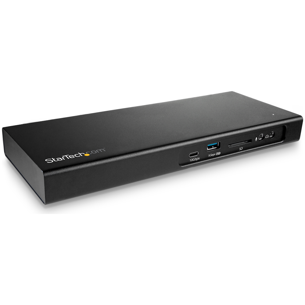 A large main feature product image of Startech Dual 4K 60Hz Monitor Thunderbolt 3 Dock- PCIe M.2 Slot and SD Reader