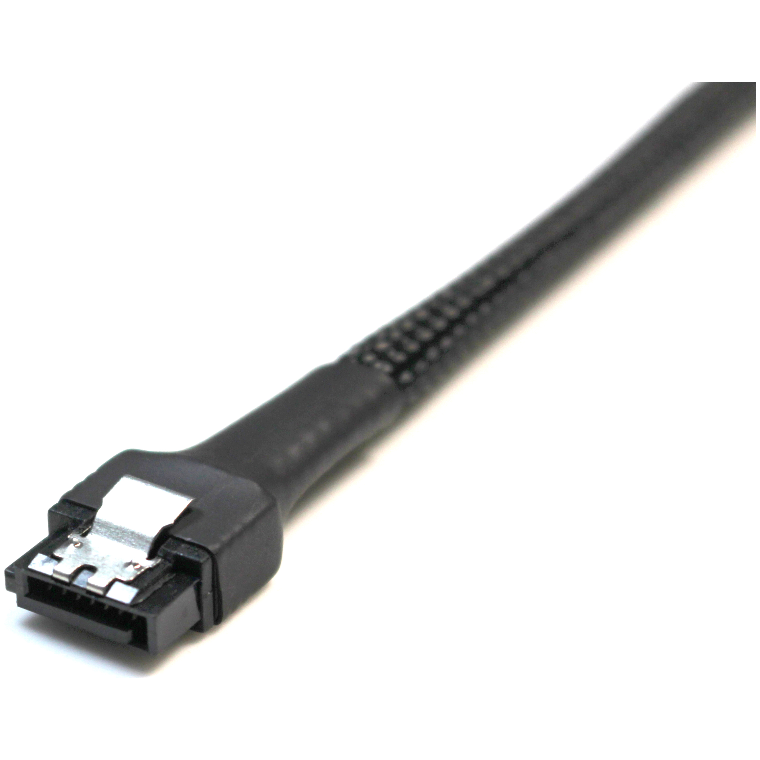 A large main feature product image of GamerChief SATA 45cm Sleeved Cable Latched Straight (Black)
