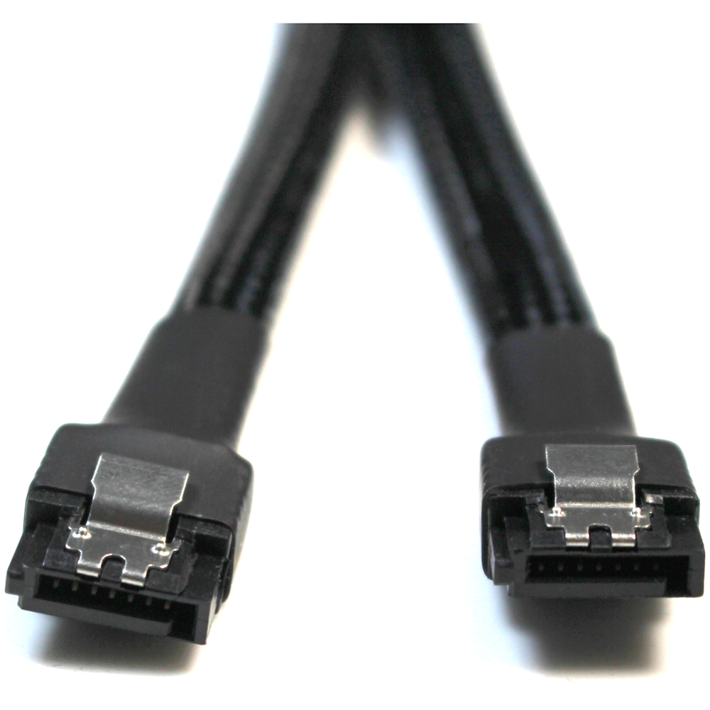 A large main feature product image of GamerChief SATA 45cm Sleeved Cable Latched Straight (Black)