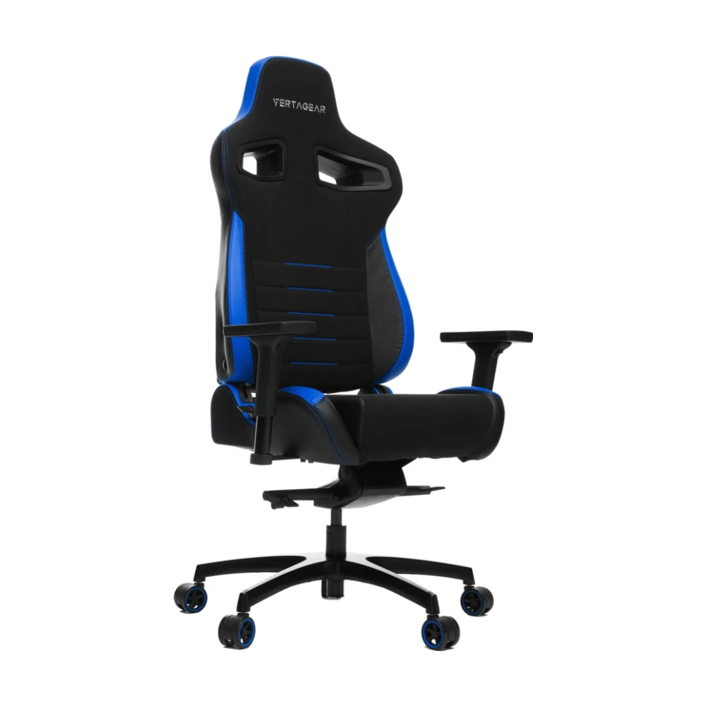 A large main feature product image of Vertagear Racing Series P-Line PL4500 Coffee Fiber with Silver Embroirdery Gaming Chair Black/Blue Edition(LED/RGB Upgradable)