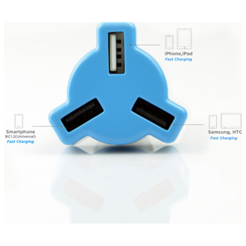 Product image of mBeat Triple port Rapid Car Charger - Blue - Click for product page of mBeat Triple port Rapid Car Charger - Blue