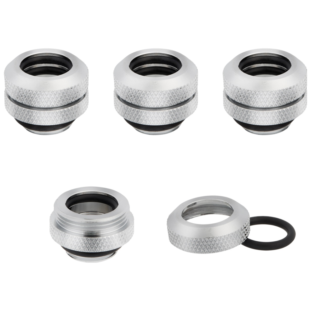 A large main feature product image of Corsair Hydro X Series XF Hardline 12mm OD Fitting Four Pack — Chrome
