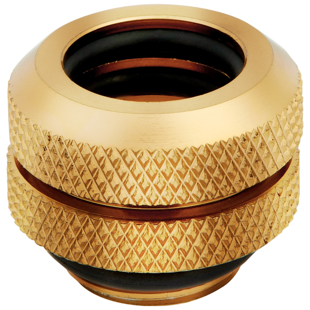 A large main feature product image of Corsair Hydro X Series XF Hardline 12mm OD Fitting Four Pack — Gold
