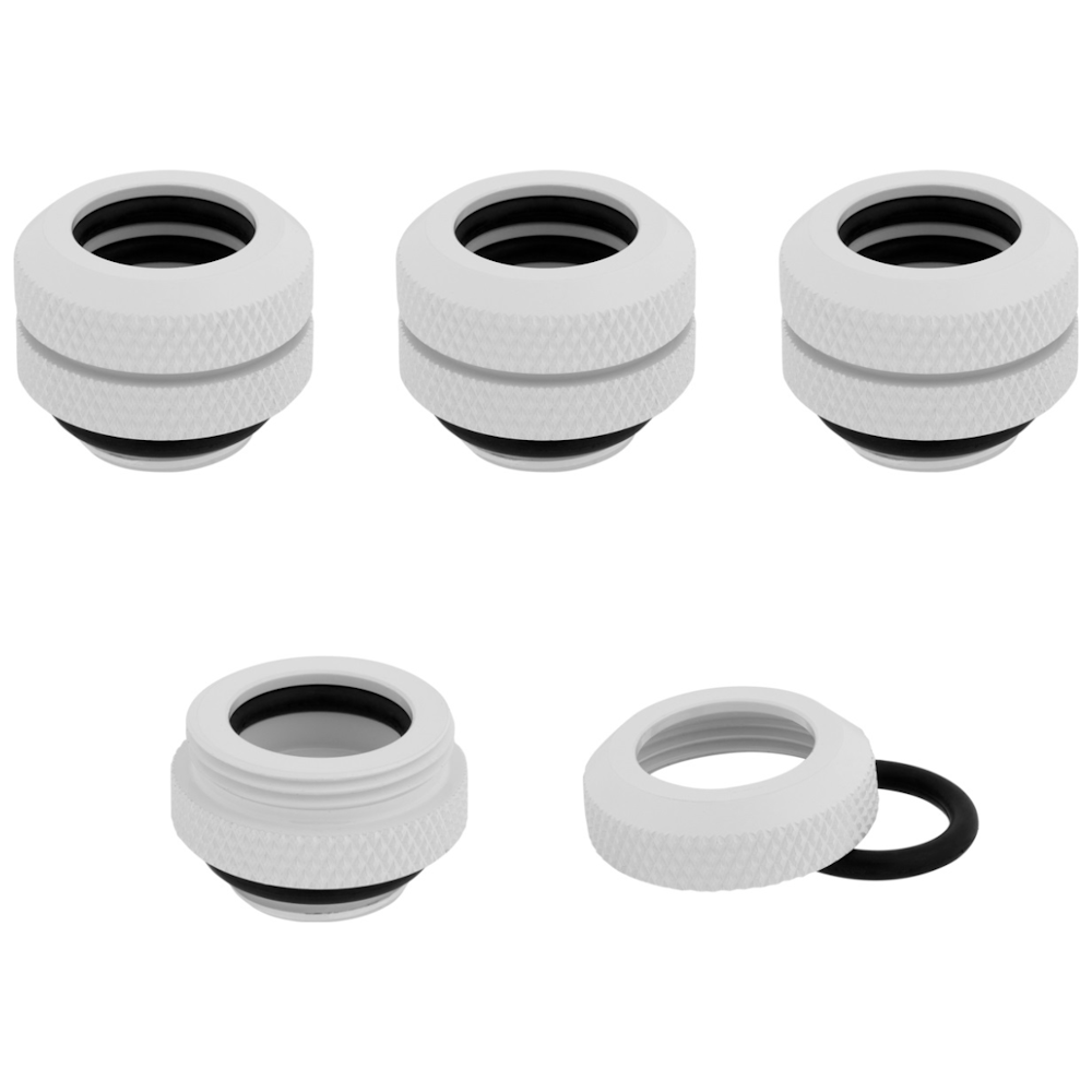 A large main feature product image of Corsair Hydro X Series XF Hardline 12mm OD Fitting Four Pack — White