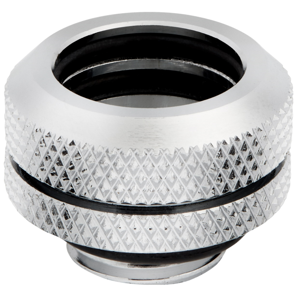A large main feature product image of Corsair Hydro X Series XF Hardline 14mm OD Fitting Four Pack — Chrome