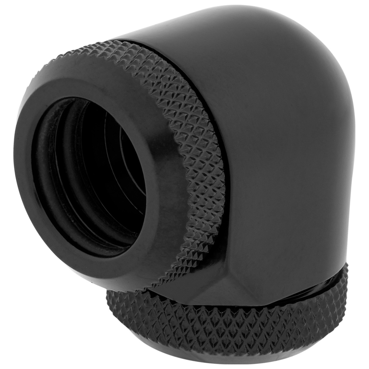 A large main feature product image of Corsair Hydro X Series XF Hardline 90° 14mm OD Fitting Twin Pack — Black