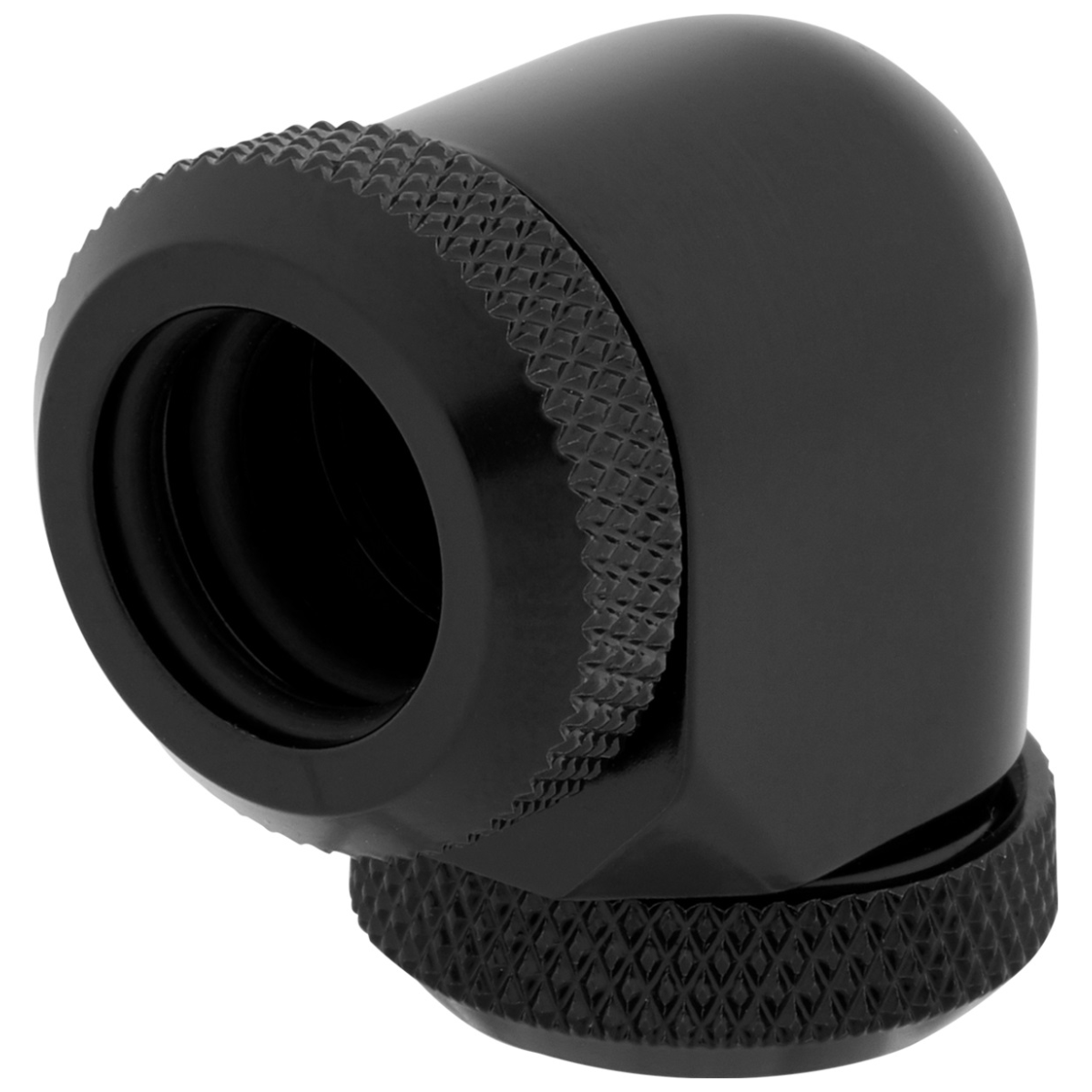 A large main feature product image of Corsair Hydro X Series XF Hardline 90° 12mm OD Fitting Twin Pack — Black