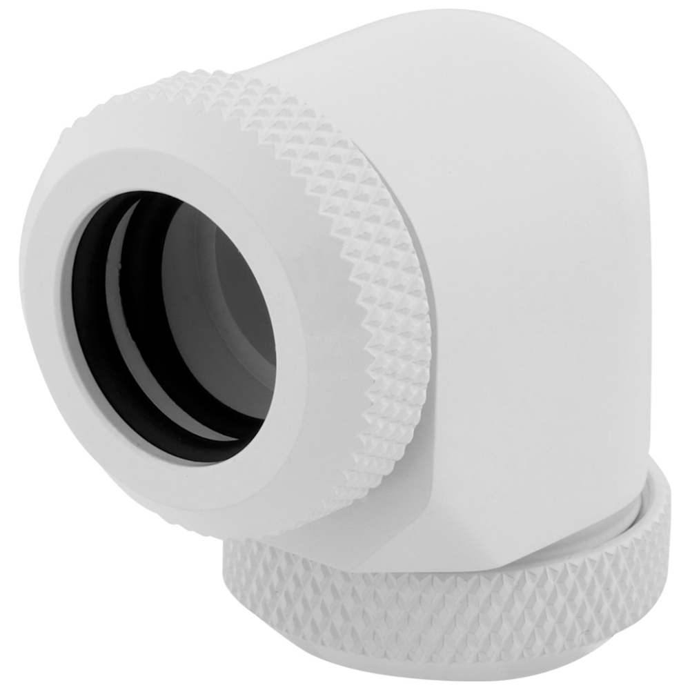 A large main feature product image of Corsair Hydro X Series XF Hardline 90° 12mm OD Fitting Twin Pack — White