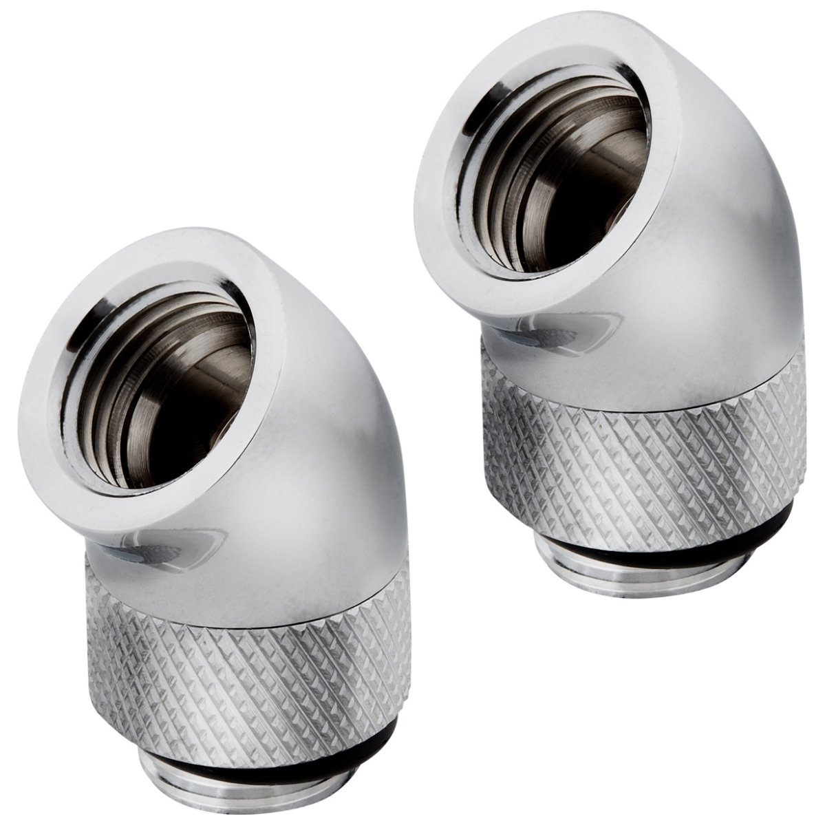 A large main feature product image of Corsair Hydro X Series 45° Rotary Adapter Twin Pack — Chrome