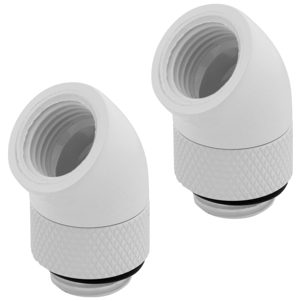A large main feature product image of Corsair Hydro X Series 45° Rotary Adapter Twin Pack — White