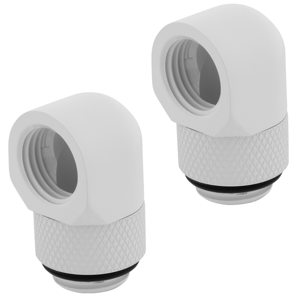 A large main feature product image of Corsair Hydro X Series 90° Rotary Adapter Twin Pack — White