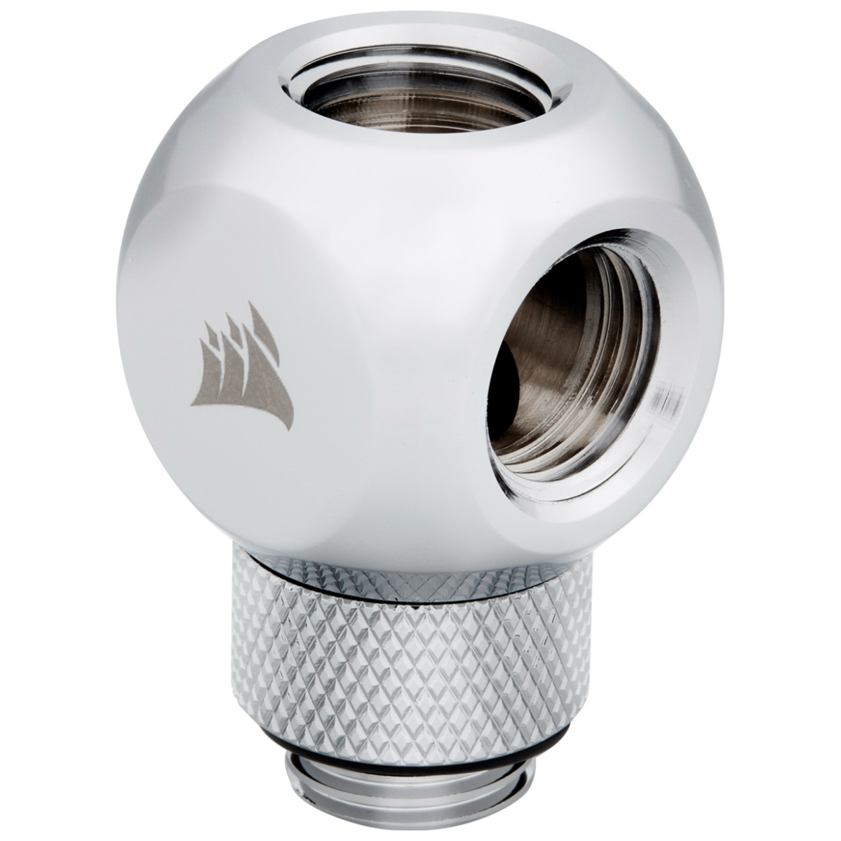 A large main feature product image of Corsair Hydro X Series XF Rotary Y-Splitter — Chrome