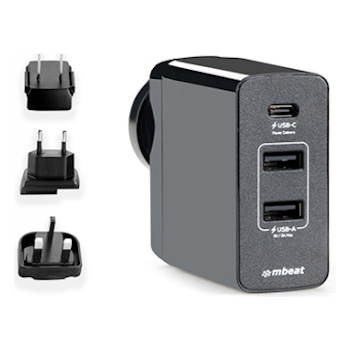 Product image of mBeat Gorilla Power 45W USB-C Power Delivery and Dual USB Travel Charger - Click for product page of mBeat Gorilla Power 45W USB-C Power Delivery and Dual USB Travel Charger