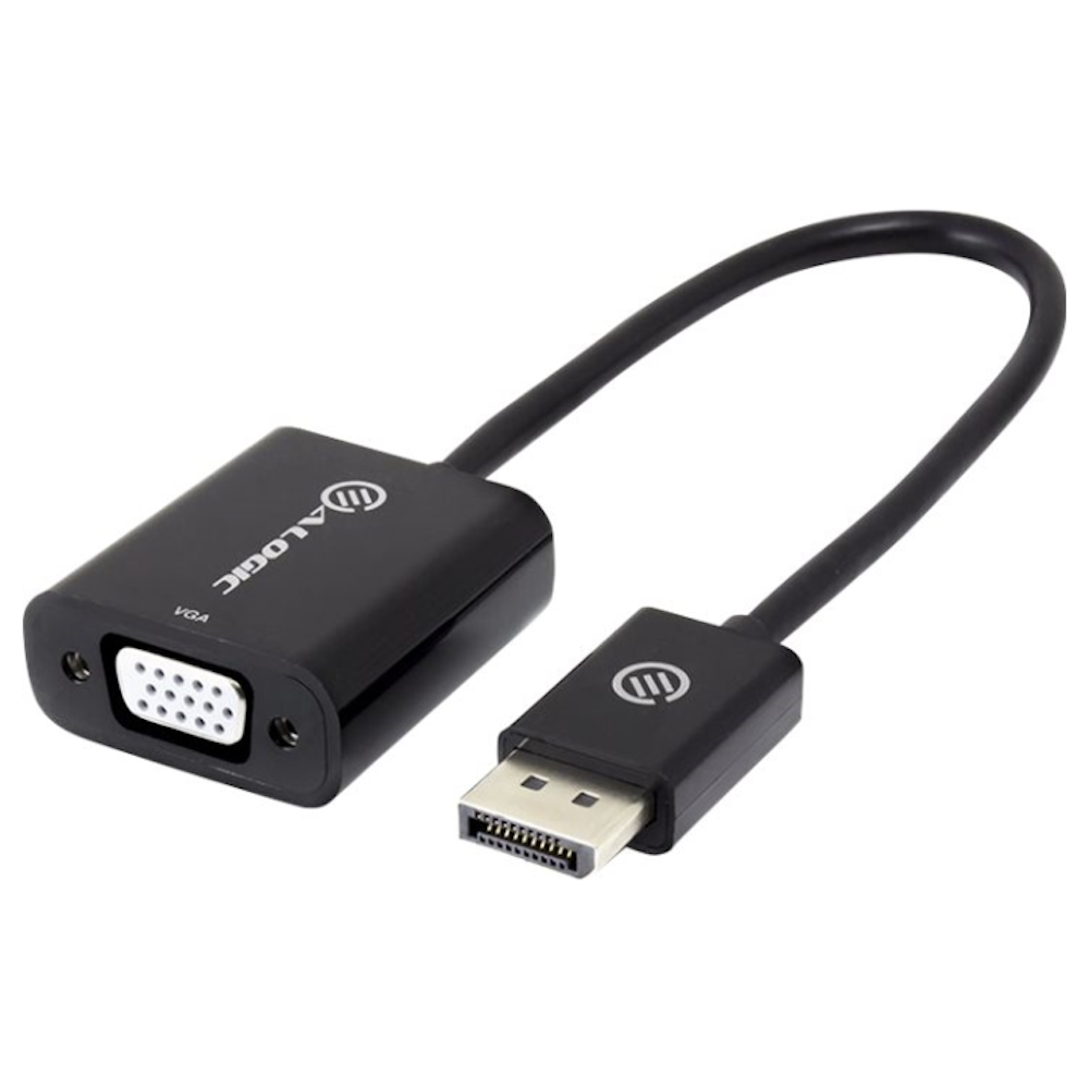 A large main feature product image of ALOGIC Elements 20cm DisplayPort to VGA Adapter - Male to Female - Black