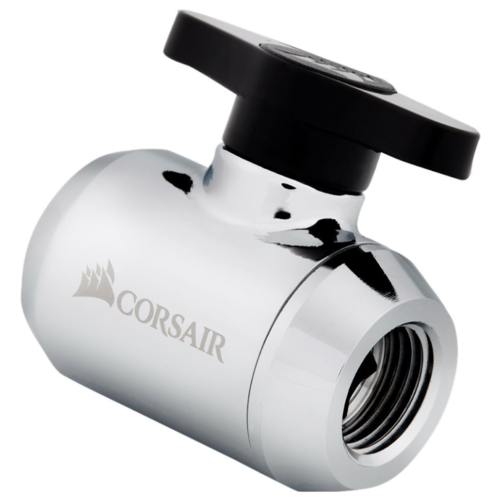A large main feature product image of Corsair Hydro X Series XF Ball Valve — Chrome