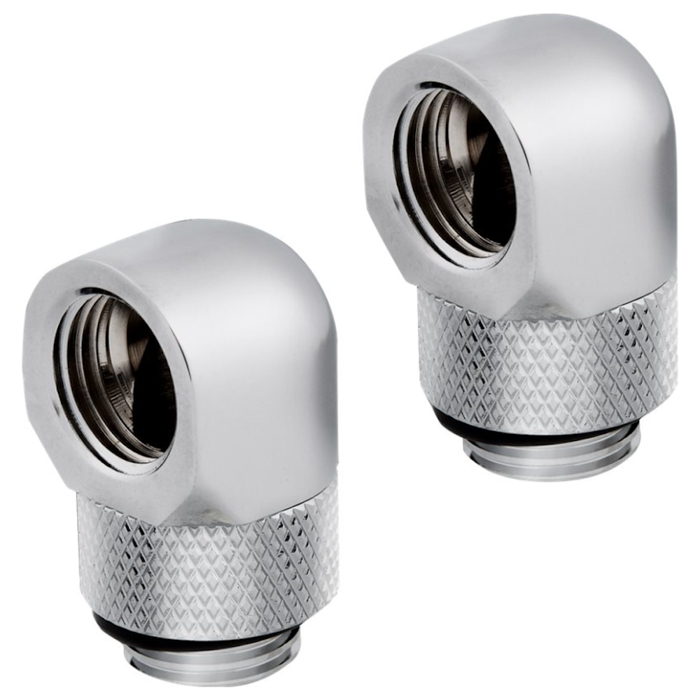 A large main feature product image of Corsair Hydro X Series 90° Rotary Adapter Twin Pack — Chrome