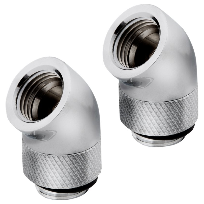 A large main feature product image of Corsair Hydro X Series 45° Rotary Adapter Twin Pack — Chrome