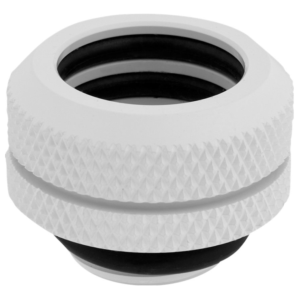A large main feature product image of Corsair Hydro X Series XF Hardline 14mm OD Fitting Four Pack — White
