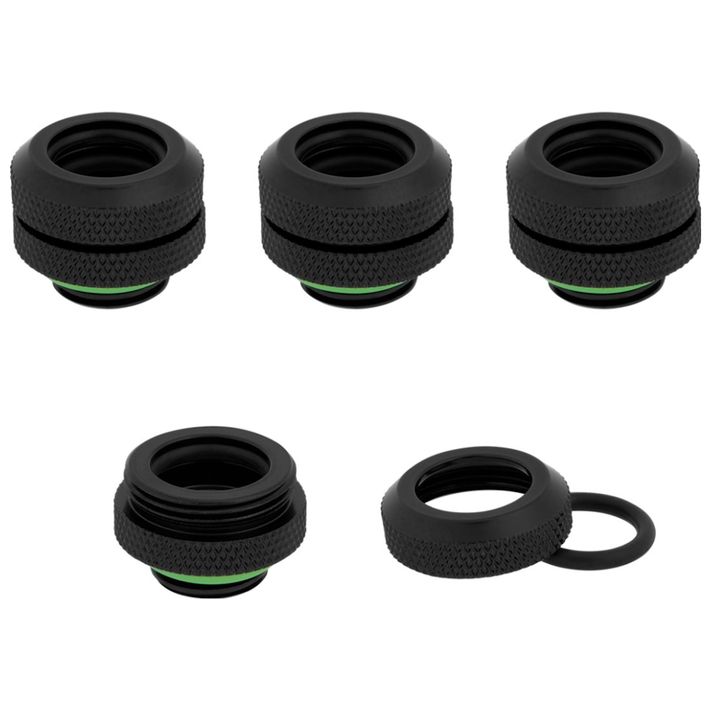 A large main feature product image of Corsair Hydro X Series XF Hardline 12mm OD Fitting Four Pack — Black