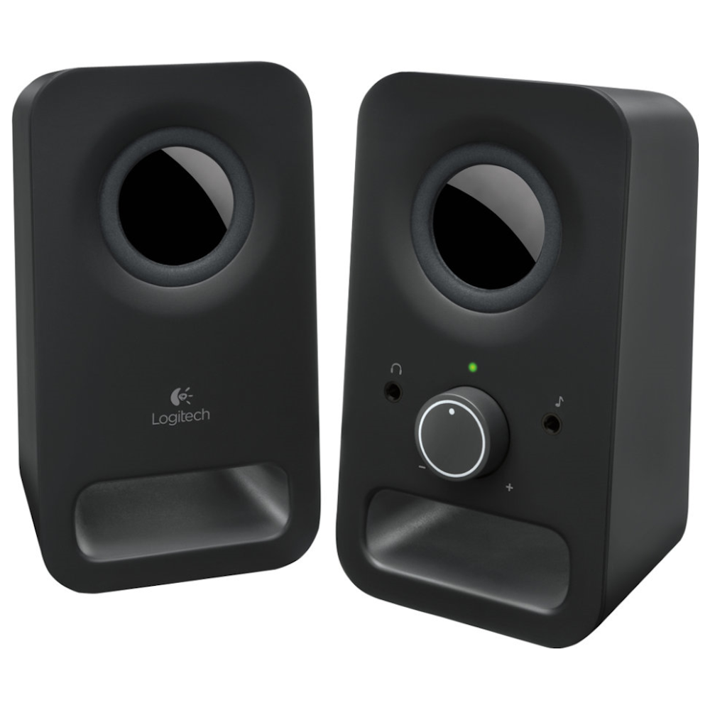 A large main feature product image of Logitech Z150 Stereo Speakers