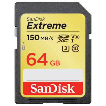 Product image of SanDisk Extreme 64GB UHS-I Class 10 SDXC Card - Click for product page of SanDisk Extreme 64GB UHS-I Class 10 SDXC Card