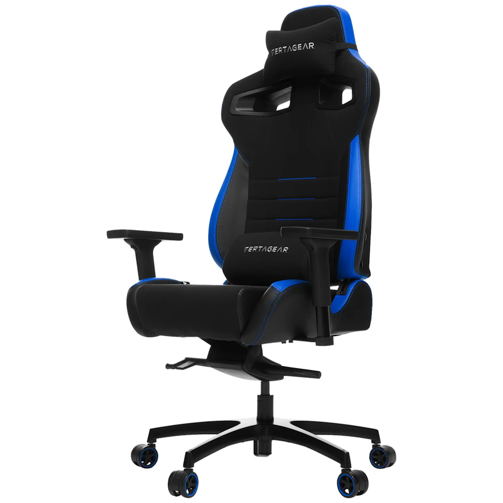 A large main feature product image of Vertagear Racing Series P-Line PL4500 Coffee Fiber with Silver Embroirdery Gaming Chair Black/Blue Edition(LED/RGB Upgradable)