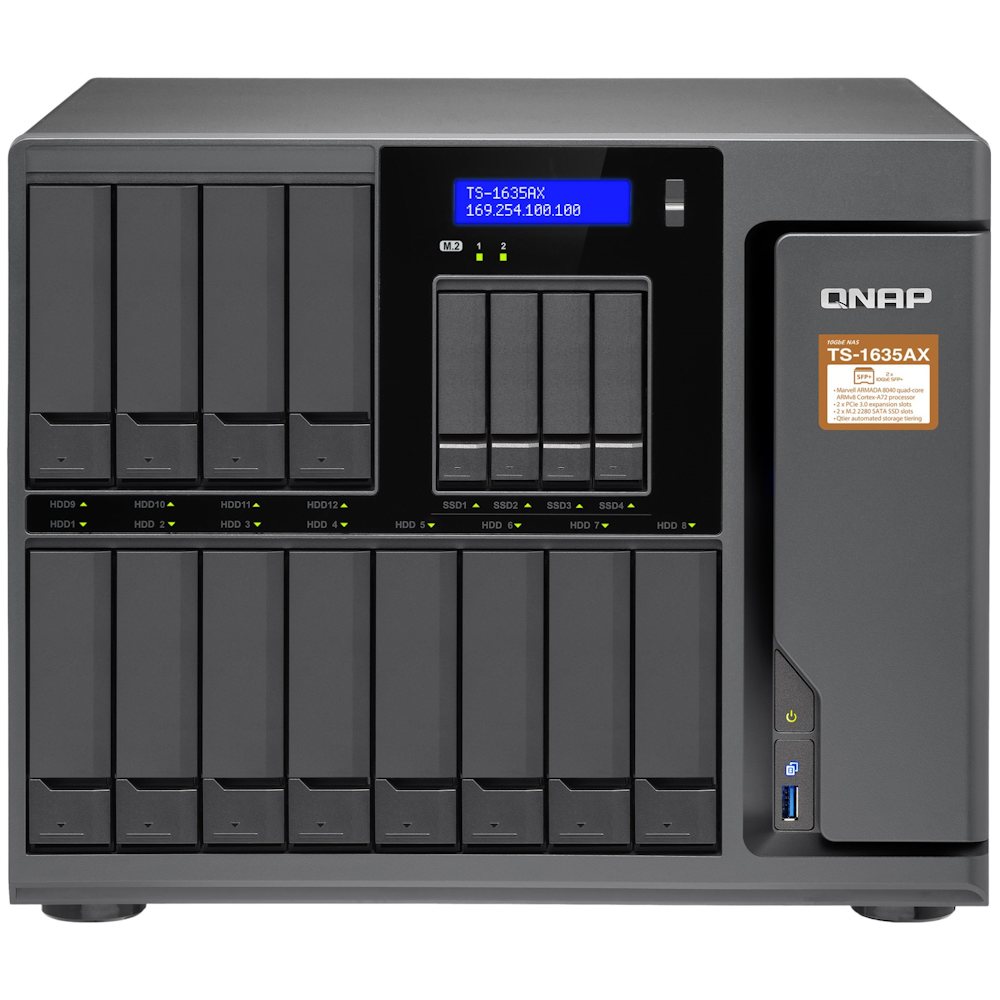A large main feature product image of QNAP TS-1635AX-8G 1.6GHz 8GB 12 BAY NAS Enclosure