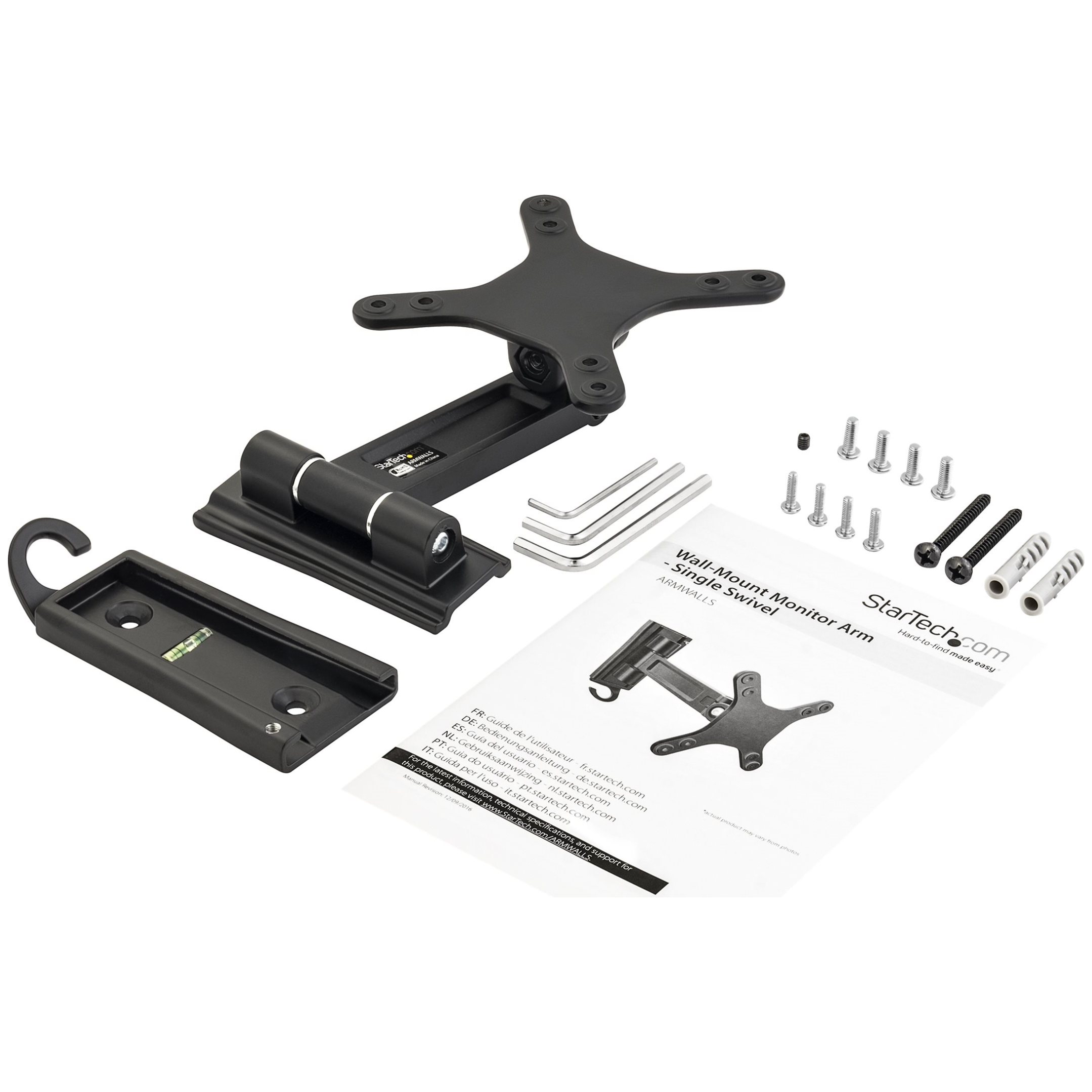 A large main feature product image of Startech Wall Mount Monitor Arm for up to 27" Monitor - Single Swivel