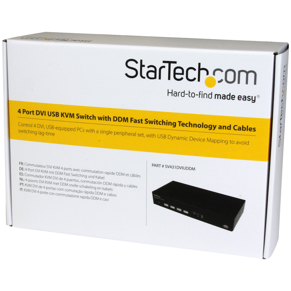A large main feature product image of Startech 4 Port DVI USB KVM Switch with Cables - USB DDM Switch