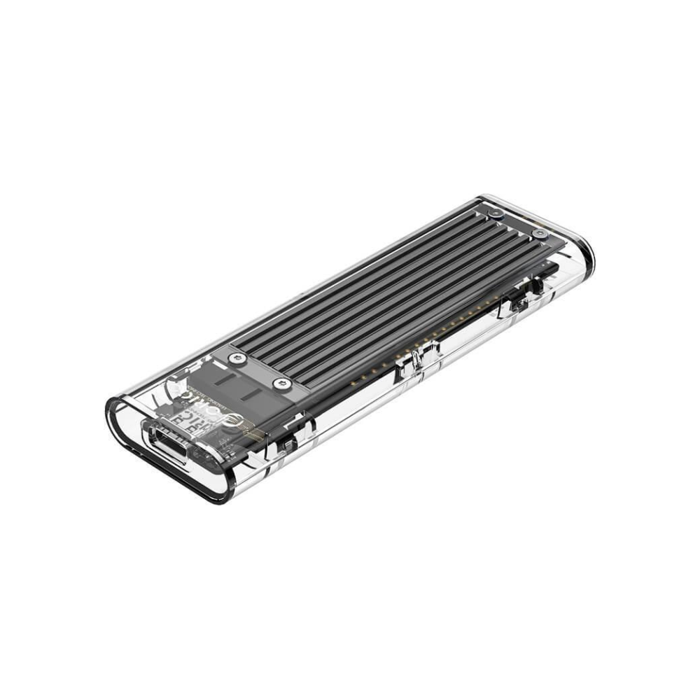 A large main feature product image of ORICO Clear M.2 NVMe USB 3.1 Type-C SSD Enclosure - Black