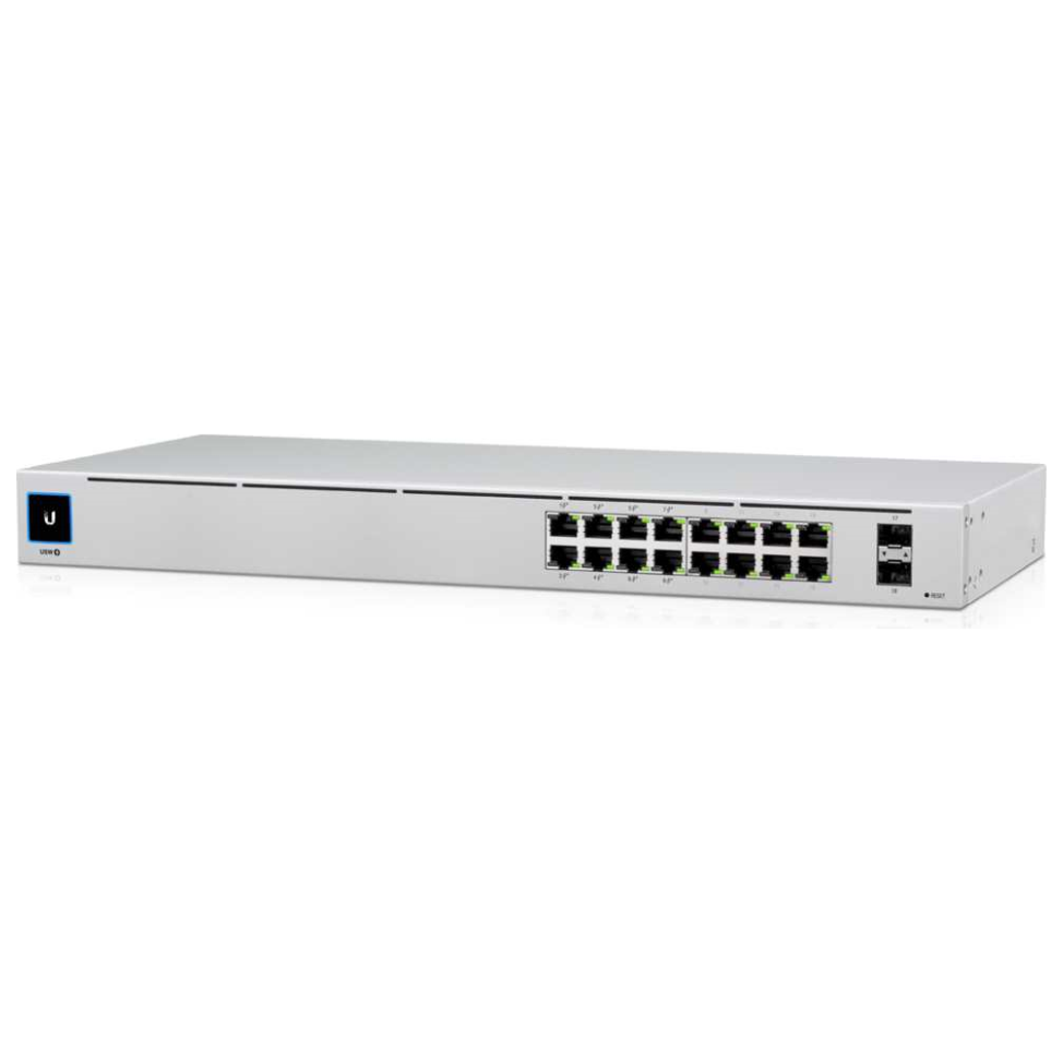 A large main feature product image of Ubiquiti UniFi Gen2 16 Port POE Switch