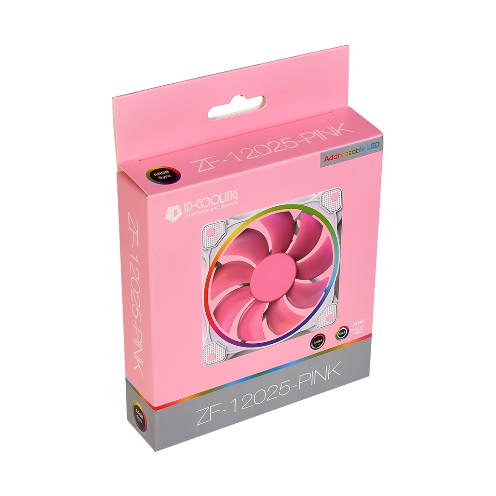 A large main feature product image of ID-COOLING ZF Series 120mm ARGB Case Fan - Pink