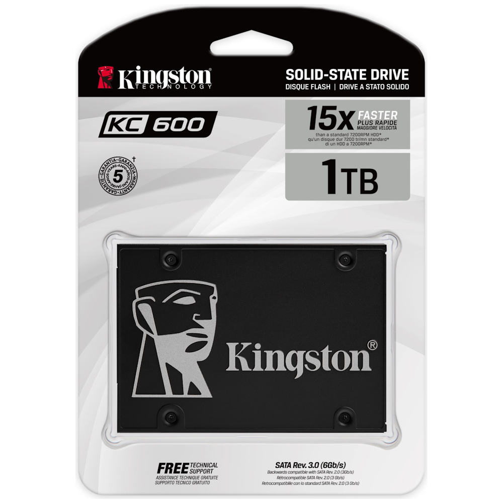 A large main feature product image of Kingston KC600 SATA III 2.5" SSD - 1024GB