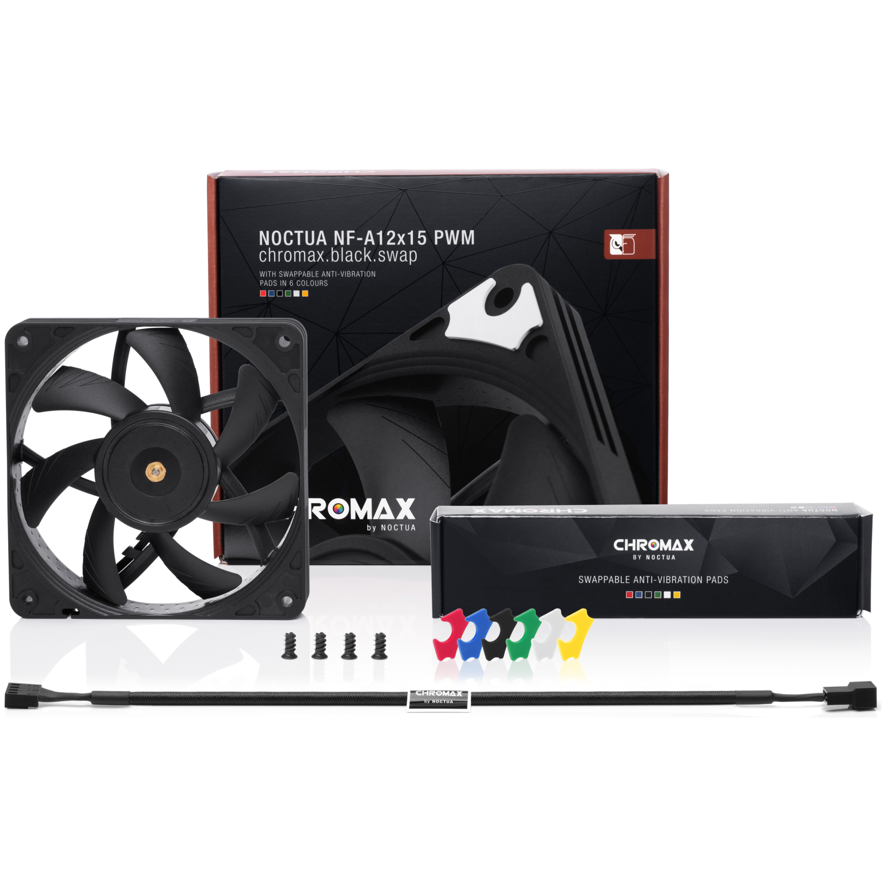 A large main feature product image of Noctua NF-A12x15 PWM Chromax - 120mm x 15mm 1850RPM Slim Cooling Fan