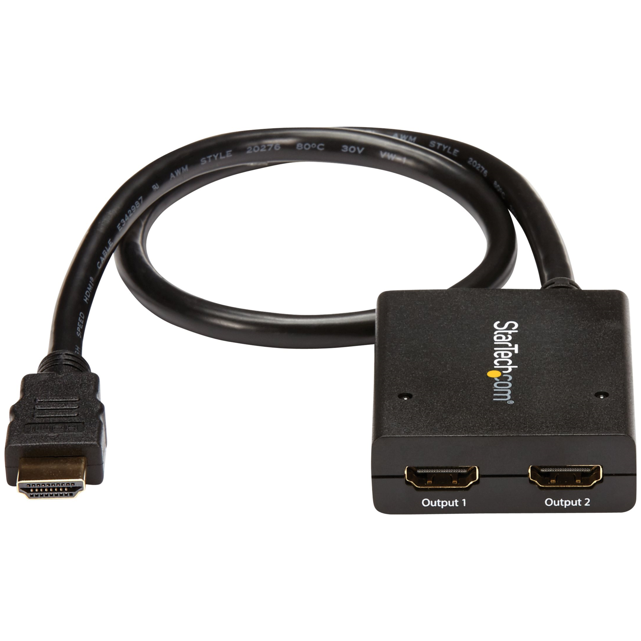 A large main feature product image of Startech HDMI 2 Port 4K Video Splitter with USB or Power Adapter