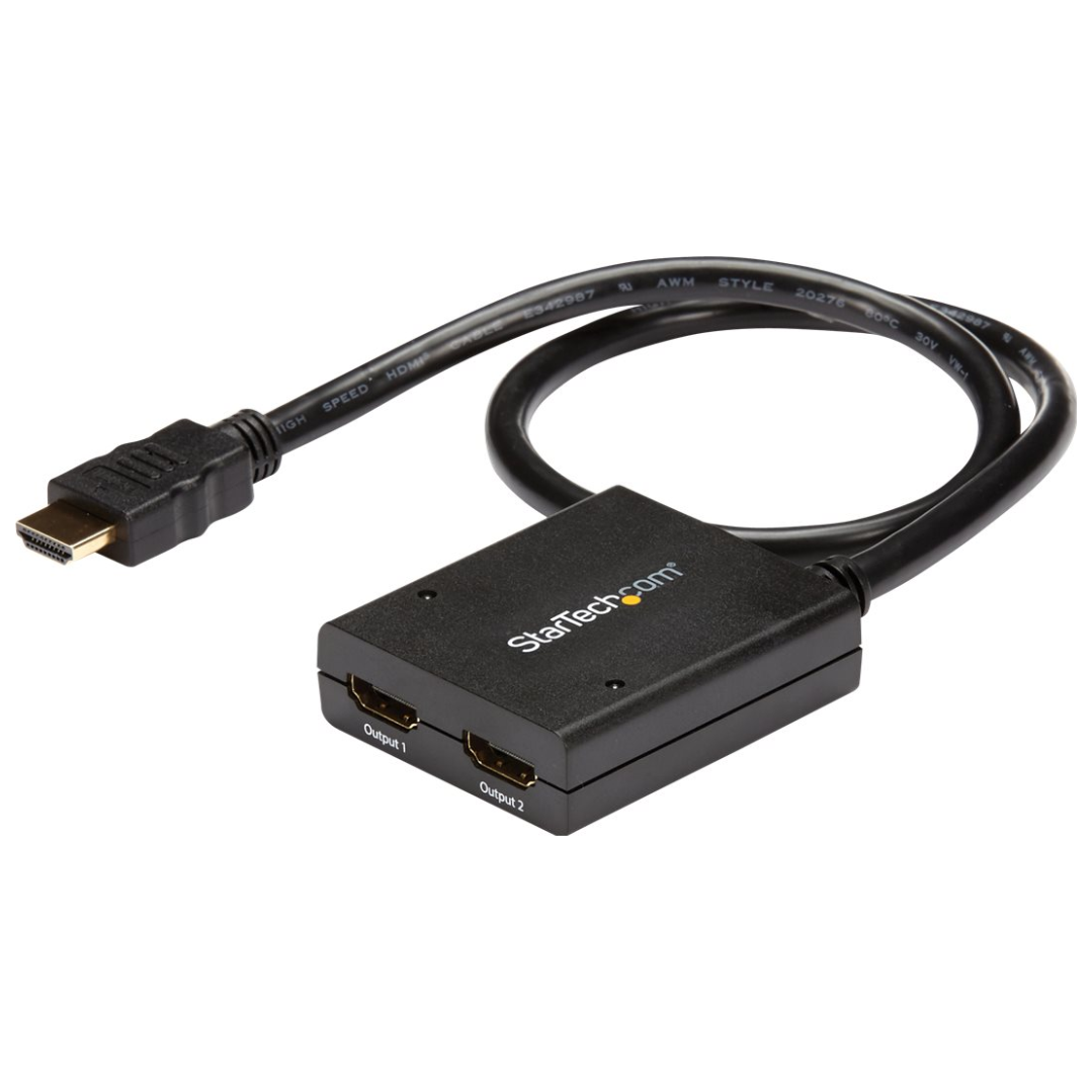 A large main feature product image of Startech HDMI 2 Port 4K Video Splitter with USB or Power Adapter